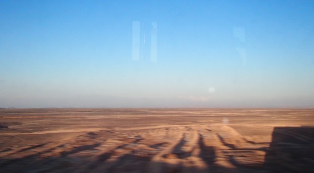 Tried to capture all the scenery on the bus ride, turns out you can sum it up with one picture; desert
